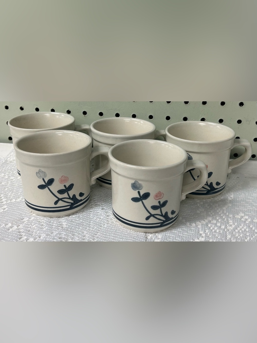 Vintage Pfaltzgraff Windsong Stoneware Coffee Mugs- Set of 5